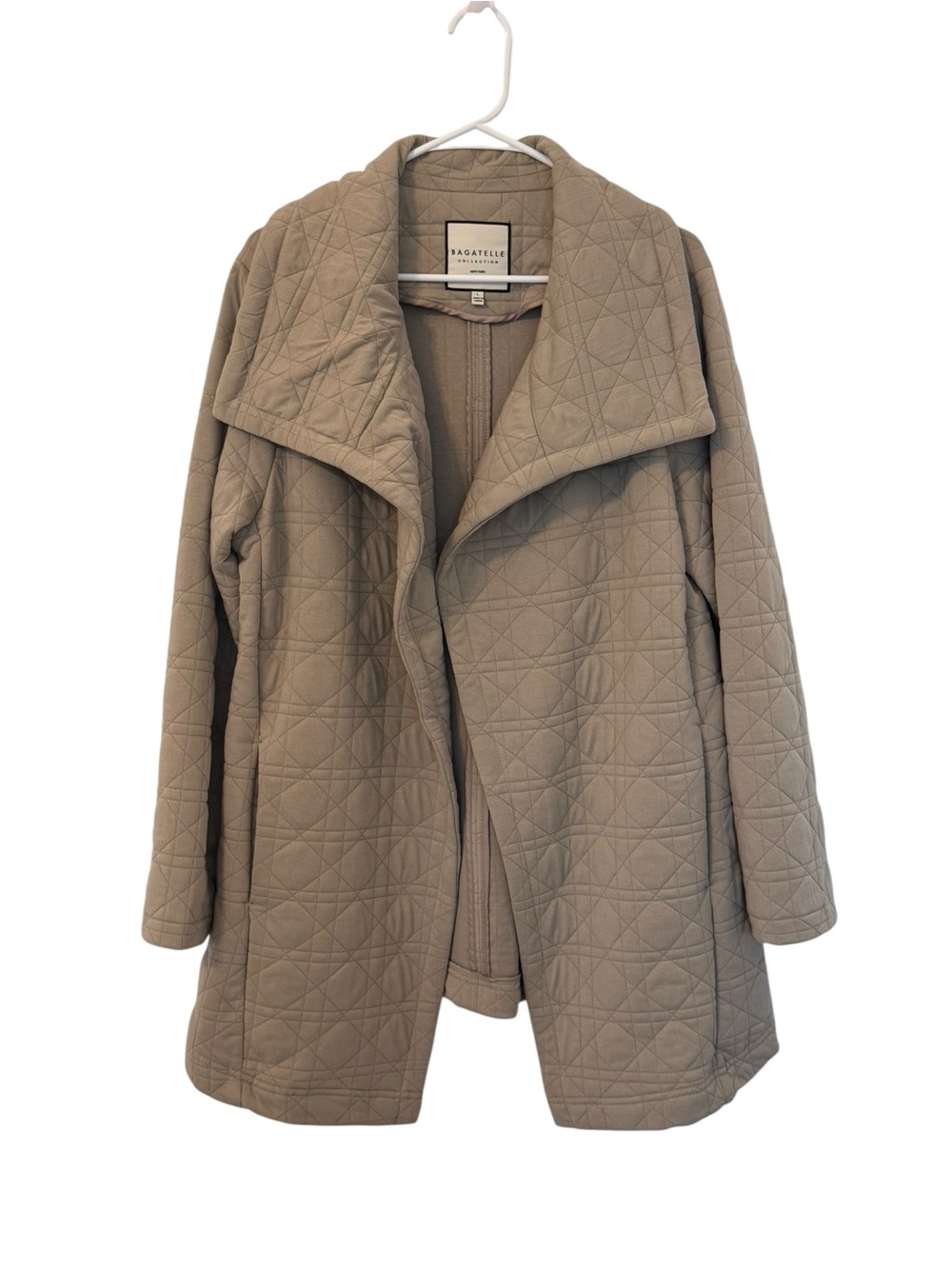 EUC Bagatelle Collection New York Quilted Open-Front Jacket Taupe Size Large